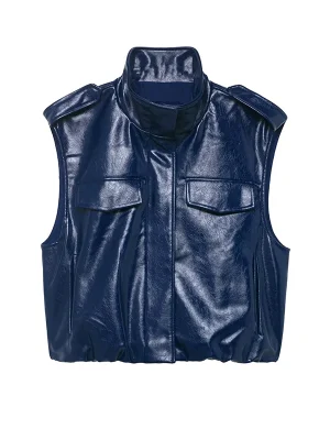 Women’s Faux Leather Stand Collar Vest