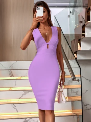 Purple Backless Bodycon Midi Dress