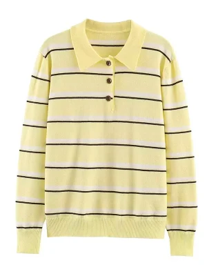 Women’s Striped Polo Collar Knit Sweater