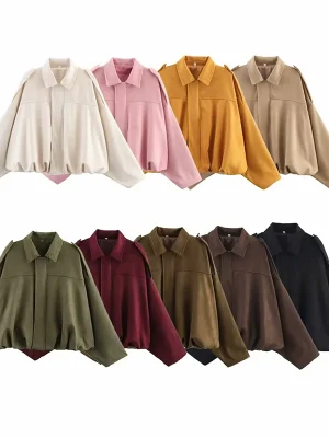 Turn-Down Collar Bomber Jacket for Women