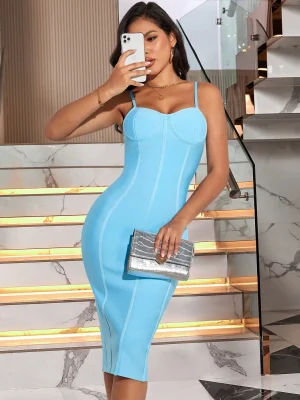 Elegant Blue Wrap Bandage Dress