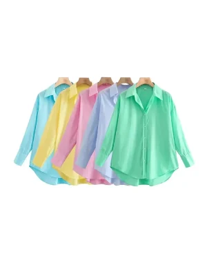 Vintage Loose Poplin Button-Up Shirt for Women