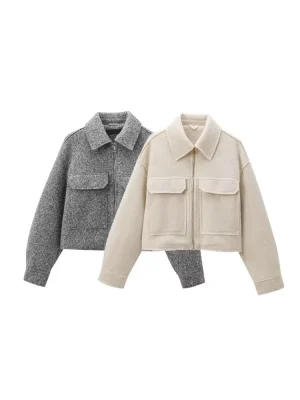 Chic Cropped Zip-Up Jacket with Pockets