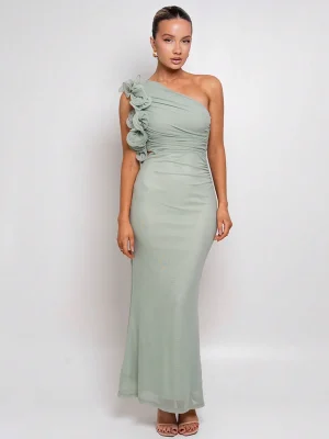 Elegant One-Shoulder Green Maxi Party Dress