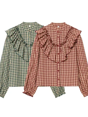 Women’s Plaid Tiered Long Sleeve Shirt