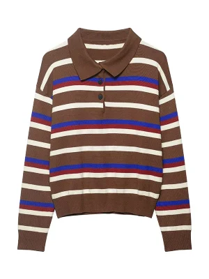 Women’s Striped Polo Collar Knit Sweater
