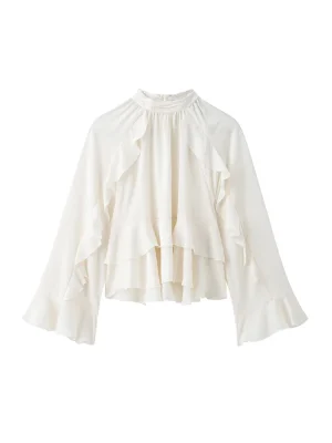 Women’s Long Sleeve Ruffled Stand Collar Elegant Blouse