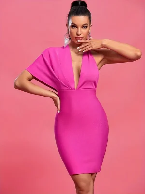 Elegant Pink Backless Bandage Dress