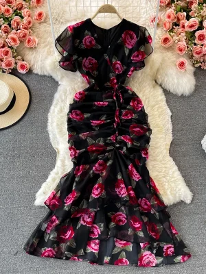 Floral Chiffon V-Neck Maxi Dress for Women