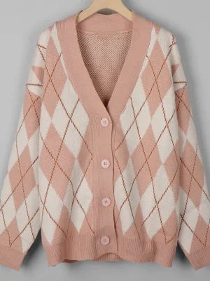 Women’s Argyle Knit V-Neck Cardigan