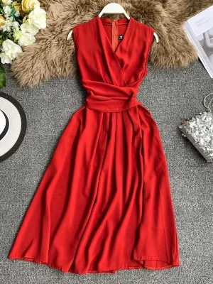 French Chic V-Neck Sleeveless Slim Dress