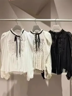 Sweet Lantern Sleeve Lace-Up Women’s Blouse