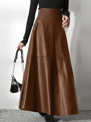 Women’s Elegant PU Leather Maxi Skirt