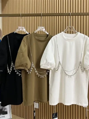 Trendy Oversized Chain Print Women’s Tee