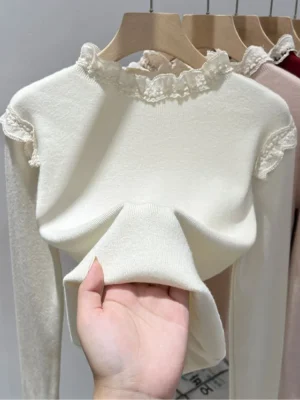 Korean Chic Lace Patchwork Knit Top