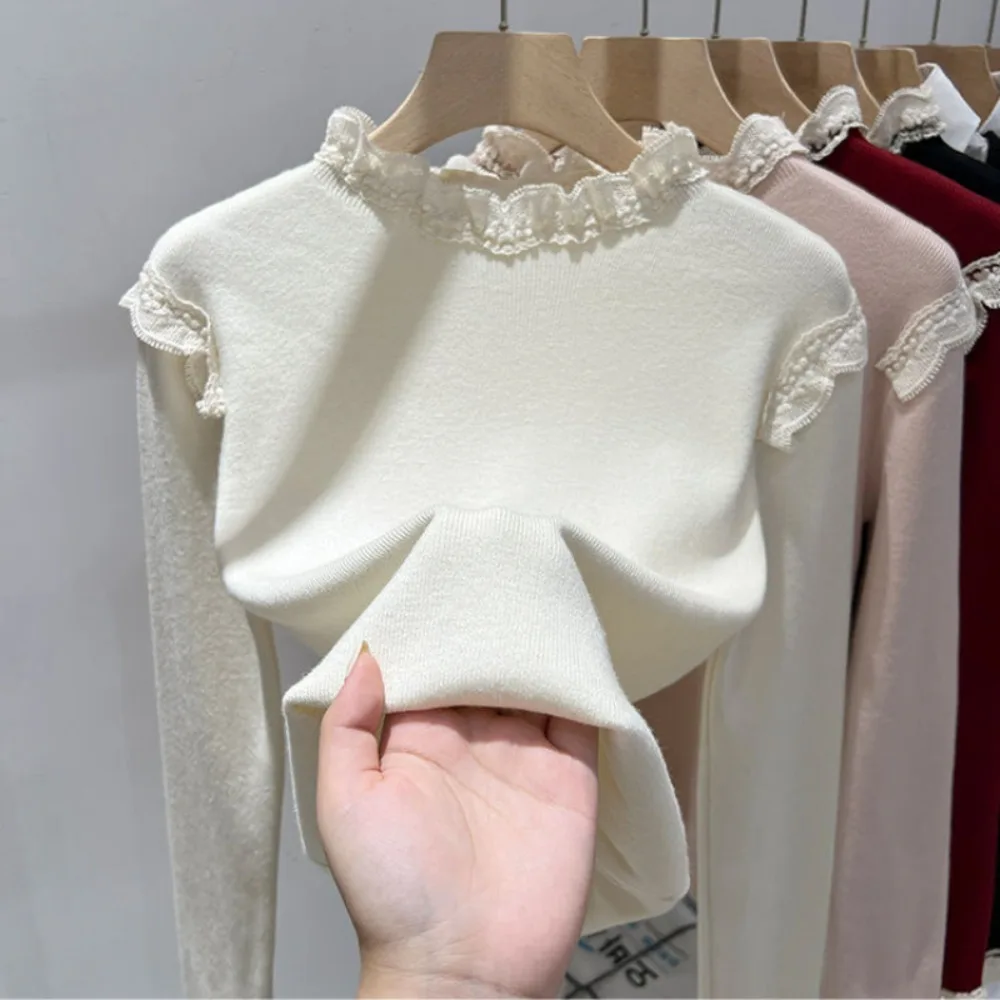 Korean Chic Lace Patchwork Knit Top