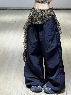 Vintage Leopard Lace-Up A-Line Skirt