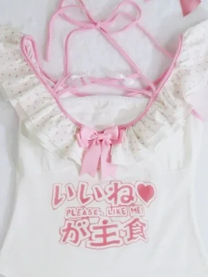 Bow Polka Dot Crop Top for Women