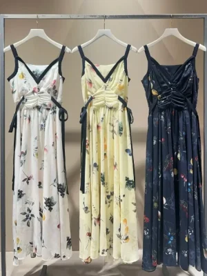 Elegant V-Neck Printed Sling Dress for Women