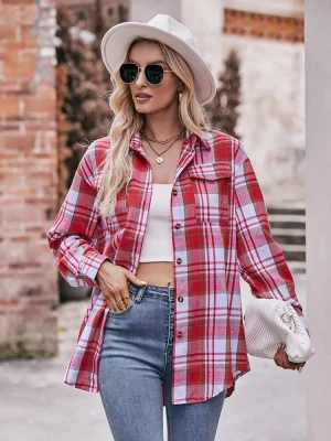 Women’s Oversized Plaid Shirt Blouse