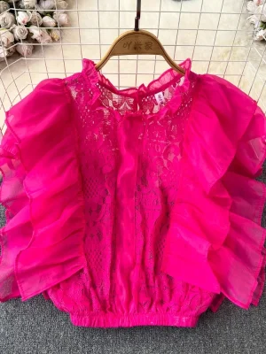 Elegant Stand Collar Lace Blouse for Women