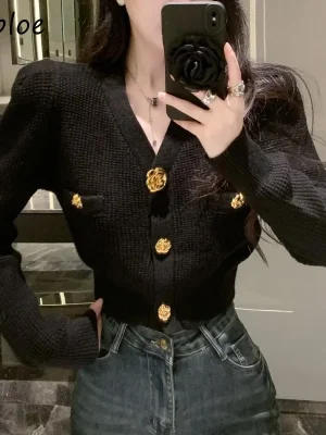 Women’s Slim Fit Red Button Knit Cardigan