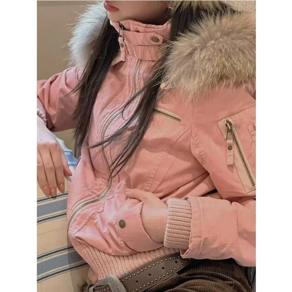 Vintage Fur Trim Cropped Hoodie - Image 3