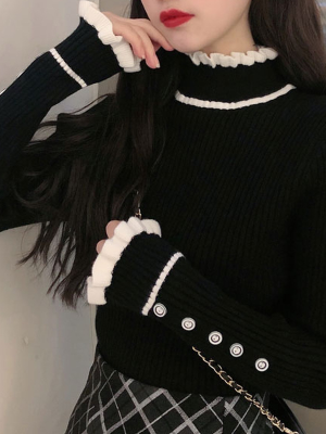 Vintage Contrast Patchwork Button Sweater