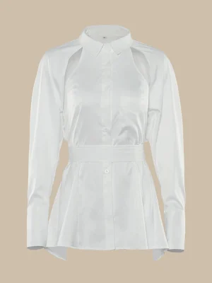 White Hollow Out Backless Blouse