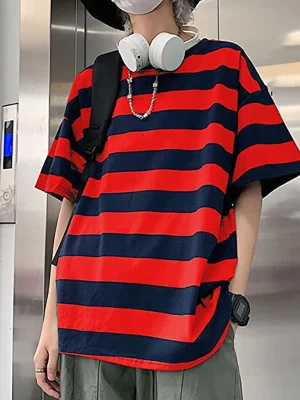 Gothic Striped Oversized T-Shirt for Women