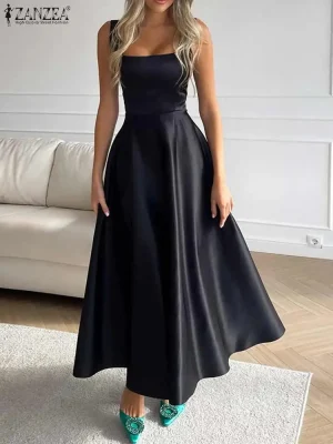 Women’s Satin Square Neck Maxi Dress