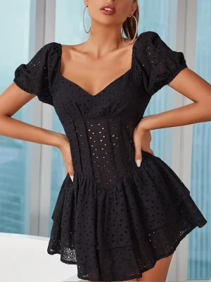 Black Puff Sleeve Bodycon Dress