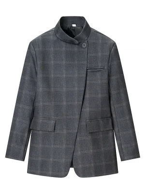 Women’s Plaid Stand Collar Blazer
