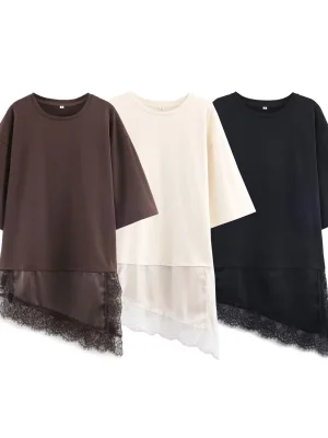 Women’s Asymmetrical Lace Hem Blouse