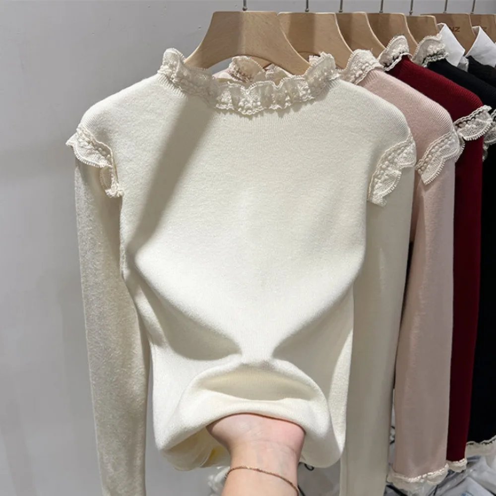 Korean Chic Lace Patchwork Knit Top - Image 5