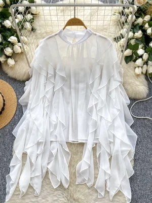 Elegant Patchwork Ruffle Chiffon Shirt