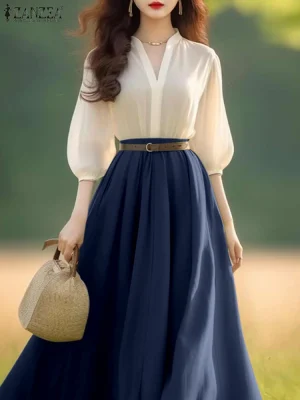 Women’s Lantern Sleeve A-Line Summer Dress