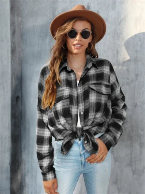 Women’s Vintage Plaid Shirt Blouse