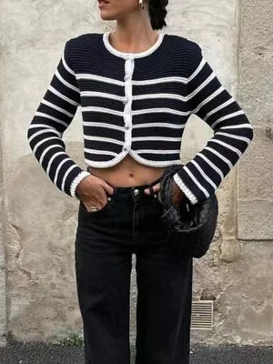Vintage Striped Crop Cardigan for Women