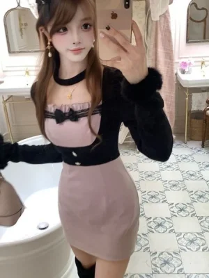 Sweet Japanese Style Bow Bodycon Dress