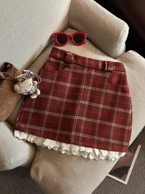 Vintage Plaid High Waist A-Line Skirt