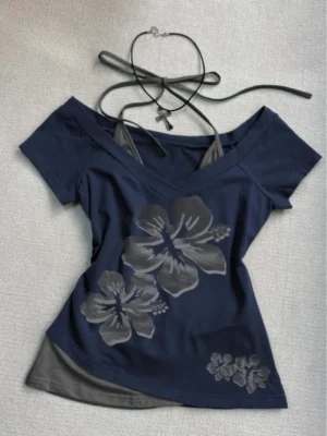 Vintage Harajuku Fake Two-Piece Halter T-Shirt