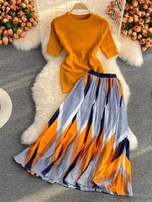Summer Knit Two-Piece Skirt Set for Women
