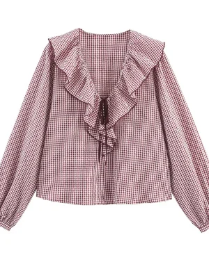 Red Check Long Sleeve Collegiate Shirt