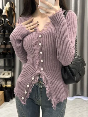 HK Style Tassel V-Neck Cardigan