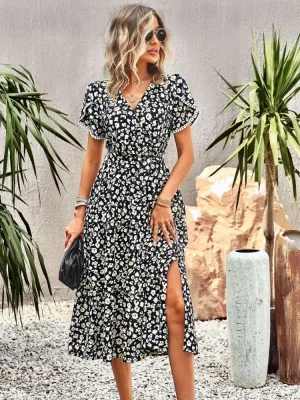 Boho Floral V-Neck Midi Dress