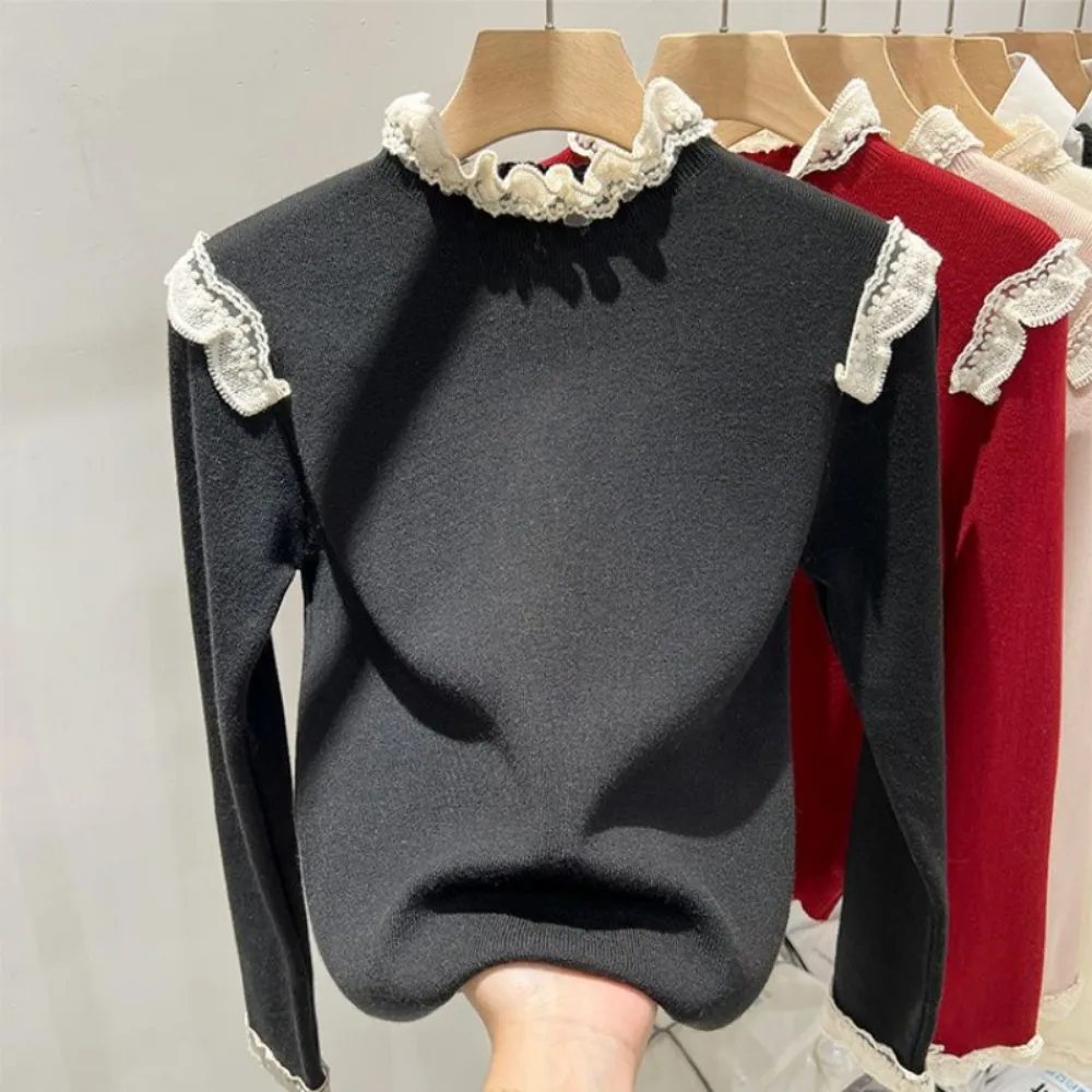 Korean Chic Lace Patchwork Knit Top - Image 6