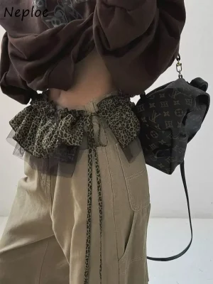 Leopard Mesh Lace-Up Ruffle Skirt