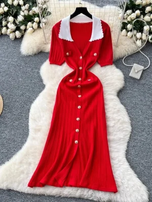 Elegant French Style Panelled Knit Dress