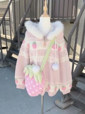 Sweet Strawberry Jacquard Women’s Cardigan